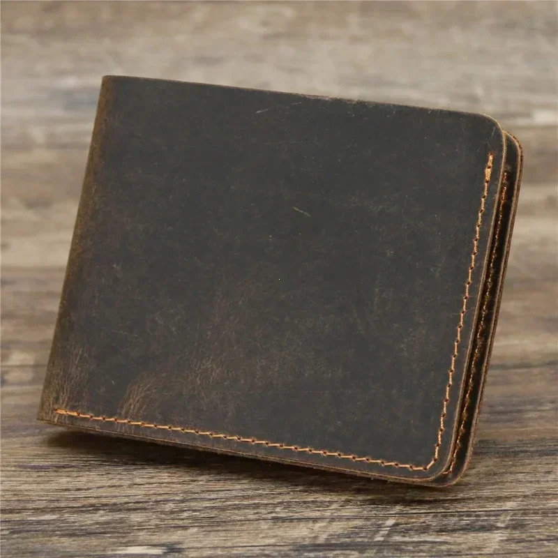 Mens Crazy Horse Leather Wallet Genuine Leather Wallet Card Bag Simple Retro European and American Style Mens Purse 2026 260202