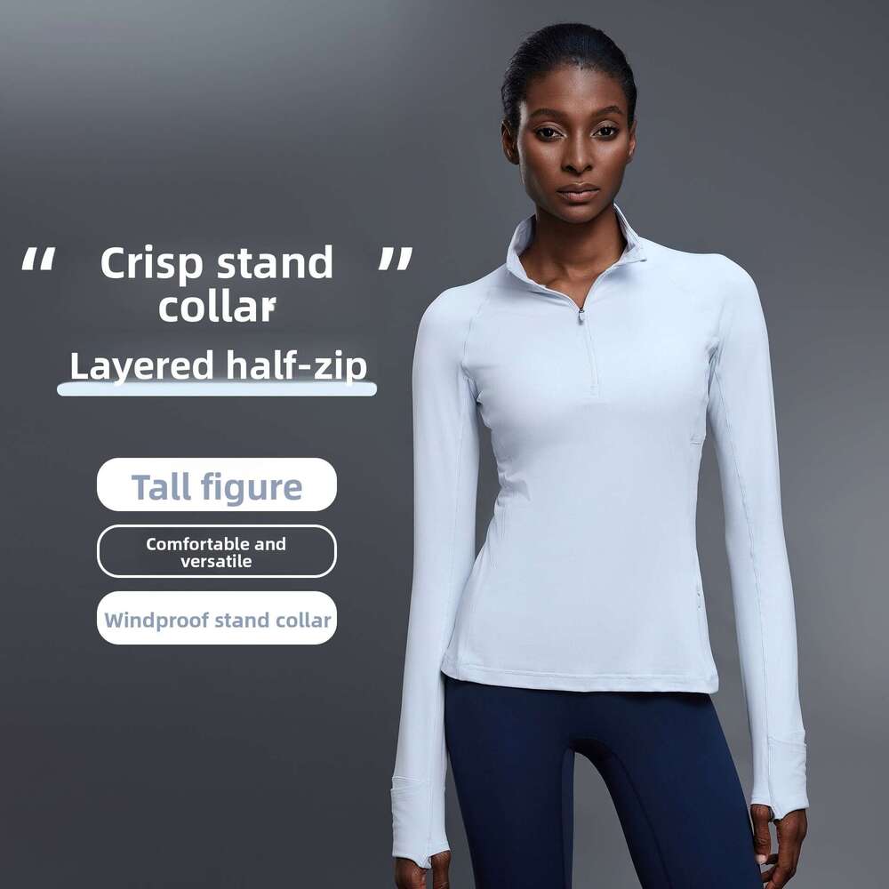 New Half-Zip Stand Collar Yoga Long Sleeve Women Waist Slimming Outdoor Running Sports Fitness Wear WKERSIY