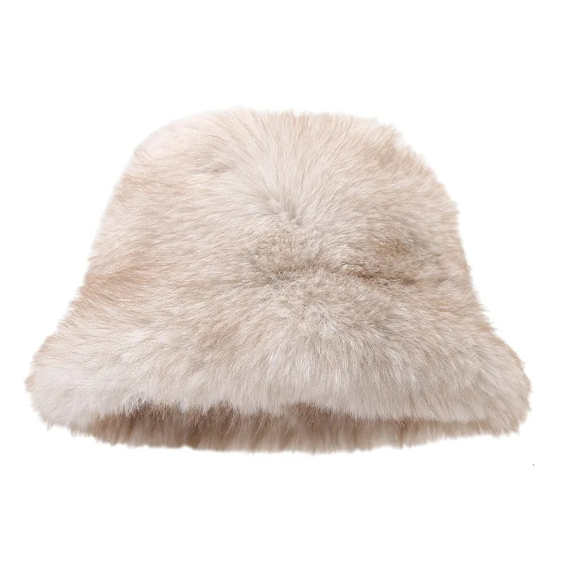 autumn and winter two tone long haired basin hat for women trendy and fluffy outdoor warm fisherman hat 260202