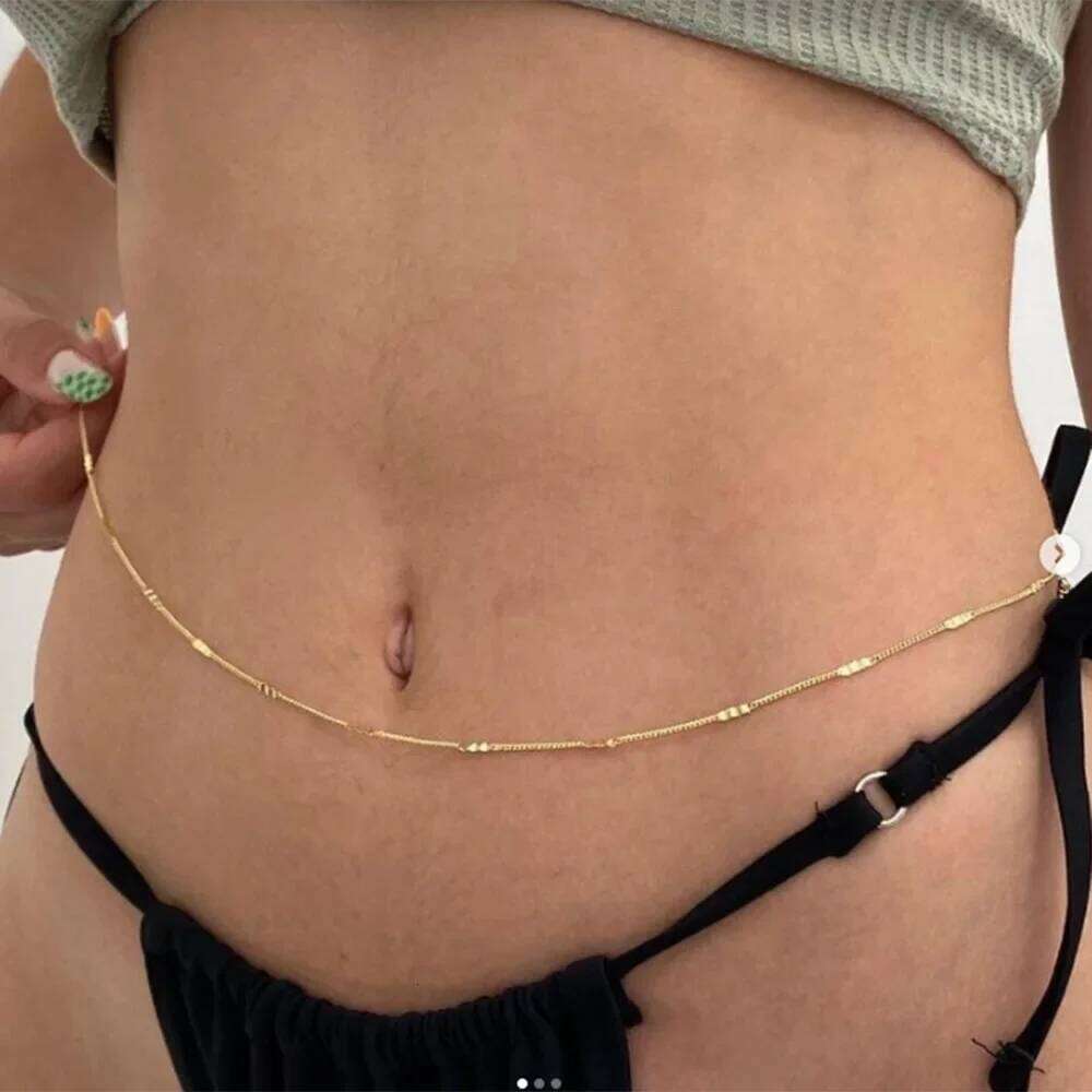 New Metal Flat Thin Double-layer Women's Popular Body Chain Waist 2025 Summer Bikini Accessory X260209