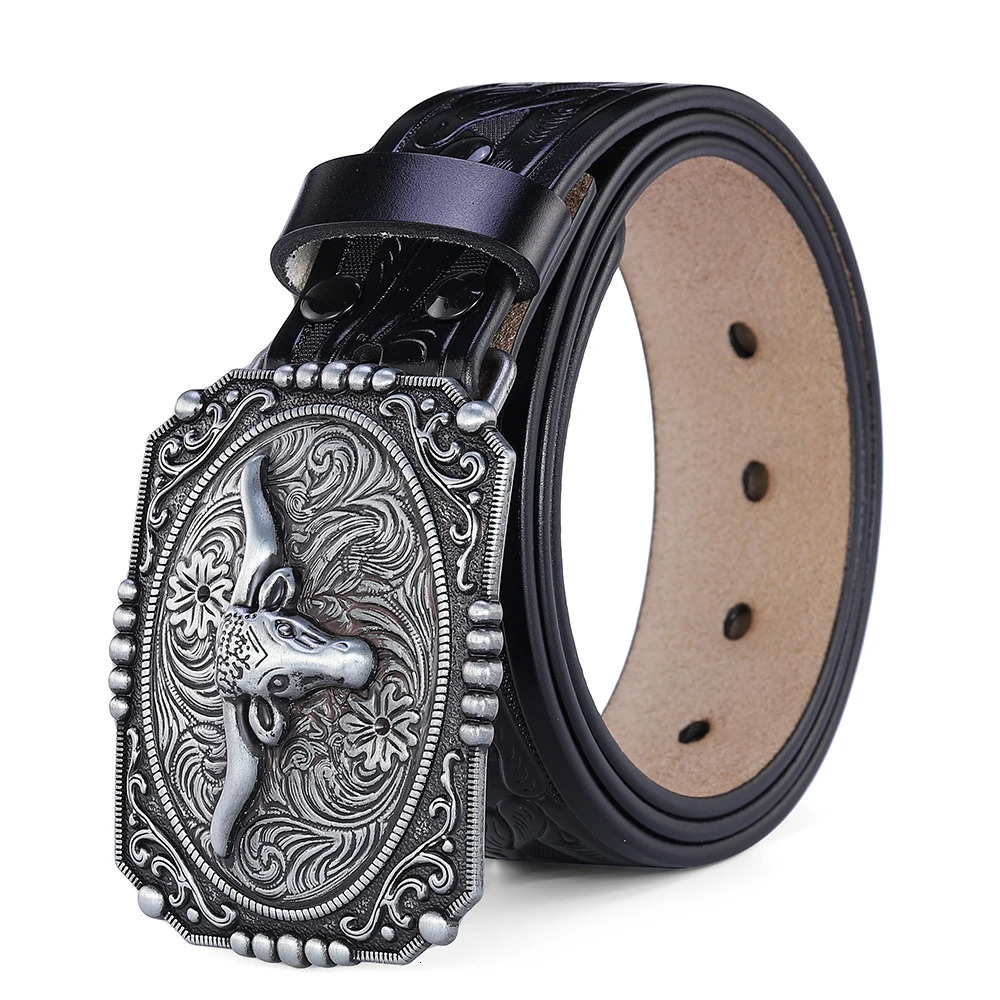 Western Belt Men Genuine Leather Belts for Men Women Cowboy Cowgirl Big Letters Buckle Gold Male Belts Long Black Brown Quality 260124