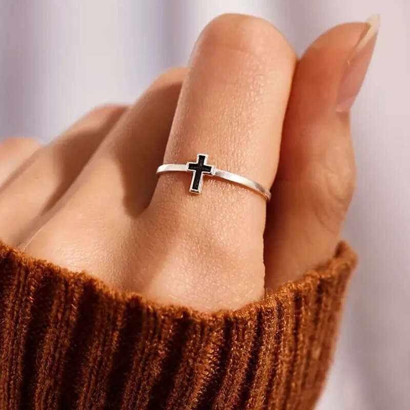 Metal Cross Ring Simple Minimalist Design Enamel Jewelry Fashionable Style For Women
