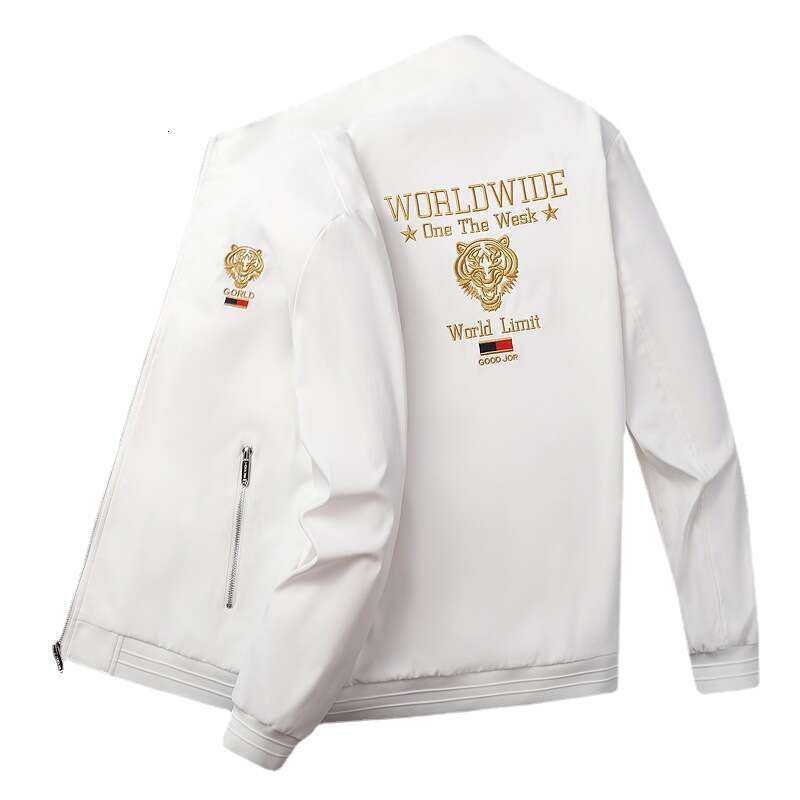 Spring And Autumn Jacket With Tiger Head Embroidery, Trendy Brand Men's Clothing, Stand-Up Collar Jacket