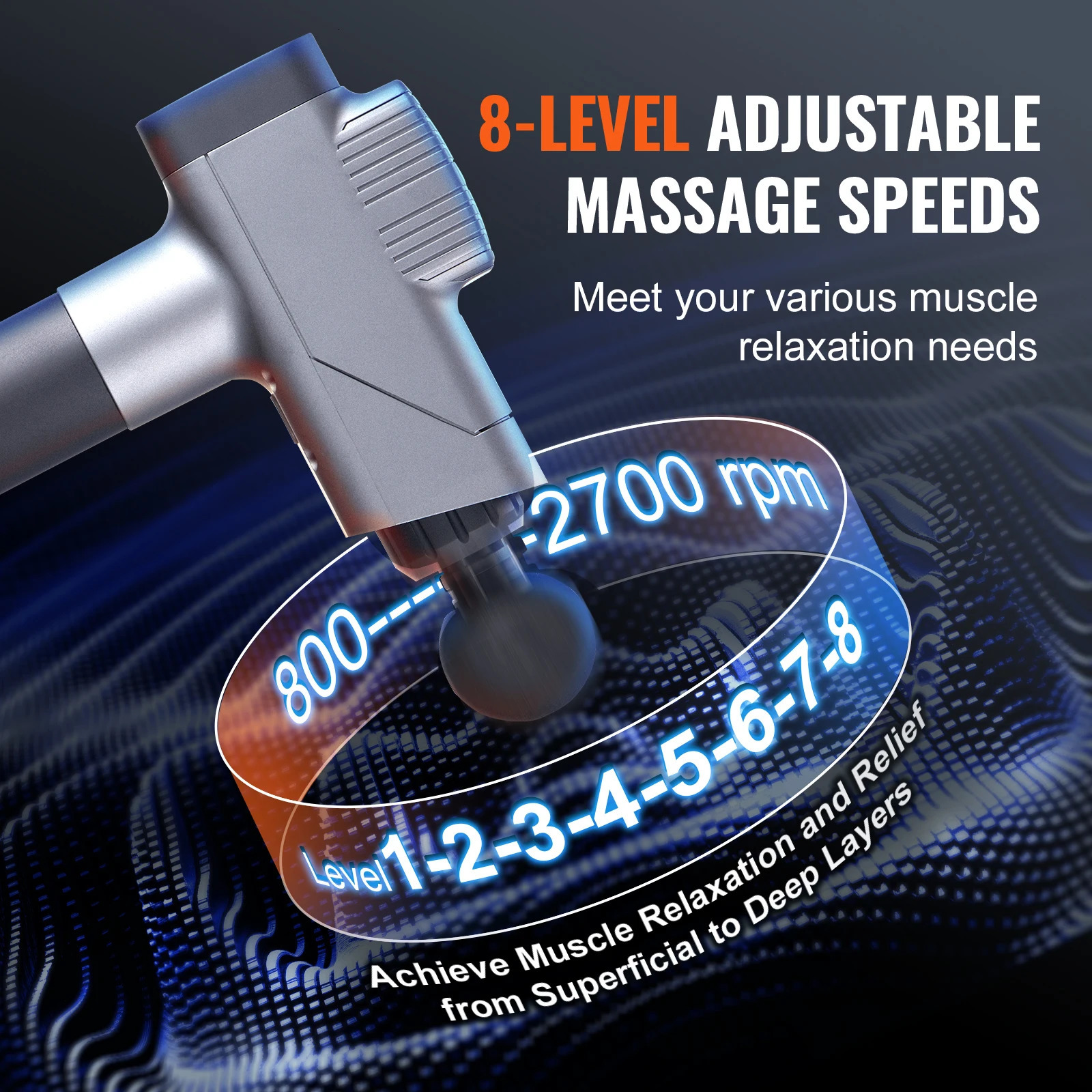SucceBuy Massage Gun Deep Tissue Percussion Muscle Massager for Athletes w/ 8 Speed Levels 6 Massage Heads 16V 2500mAh Batteries 260129