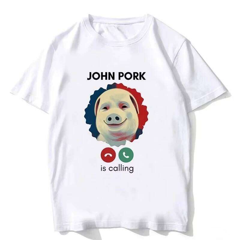 John Pork Is Calling Answer Call Phone Women Humor Funny Pig Lover Graphic Tee Top Harajuku Sleeve Casual Aesthetic Clothes X260209