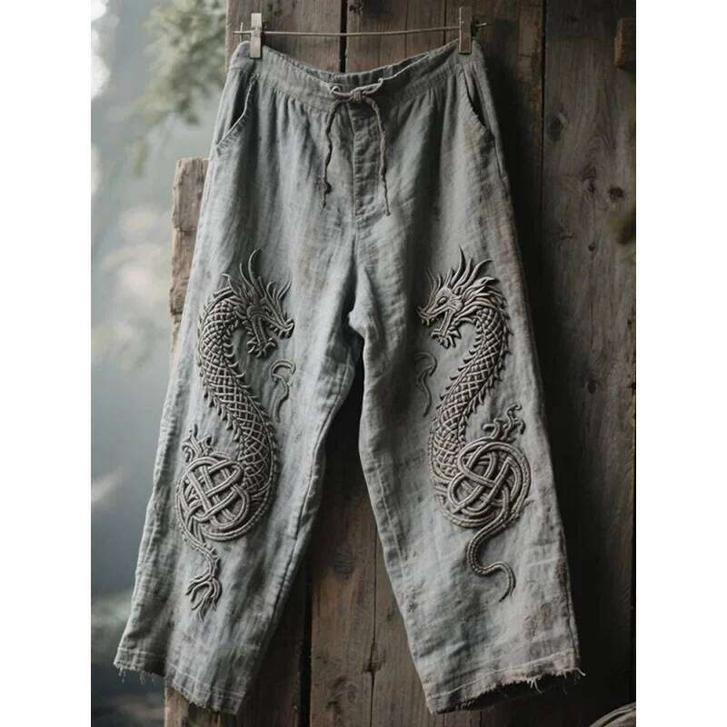 NEW Men's Viking Retro North European Eagle Totem 3D Printed Casual Drawstring Straight Leg Summer Beach Pants