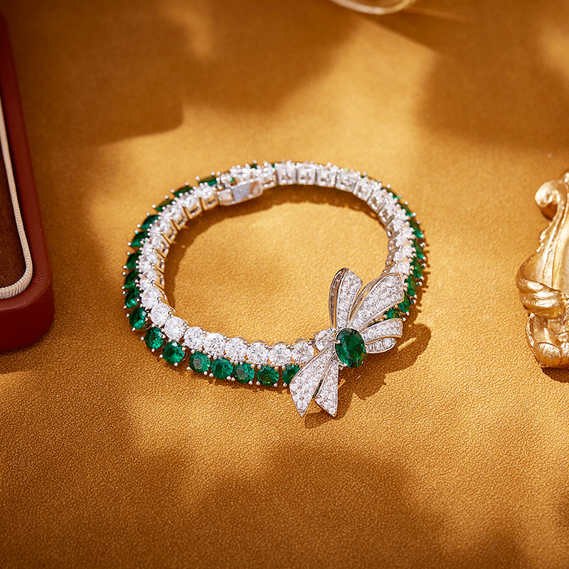 Bracelet Bowknot Bracelet, Gold-Plated Double Chain, Color-Blocking Bracelet, Luxurious High-End Women's Evening Bracelet