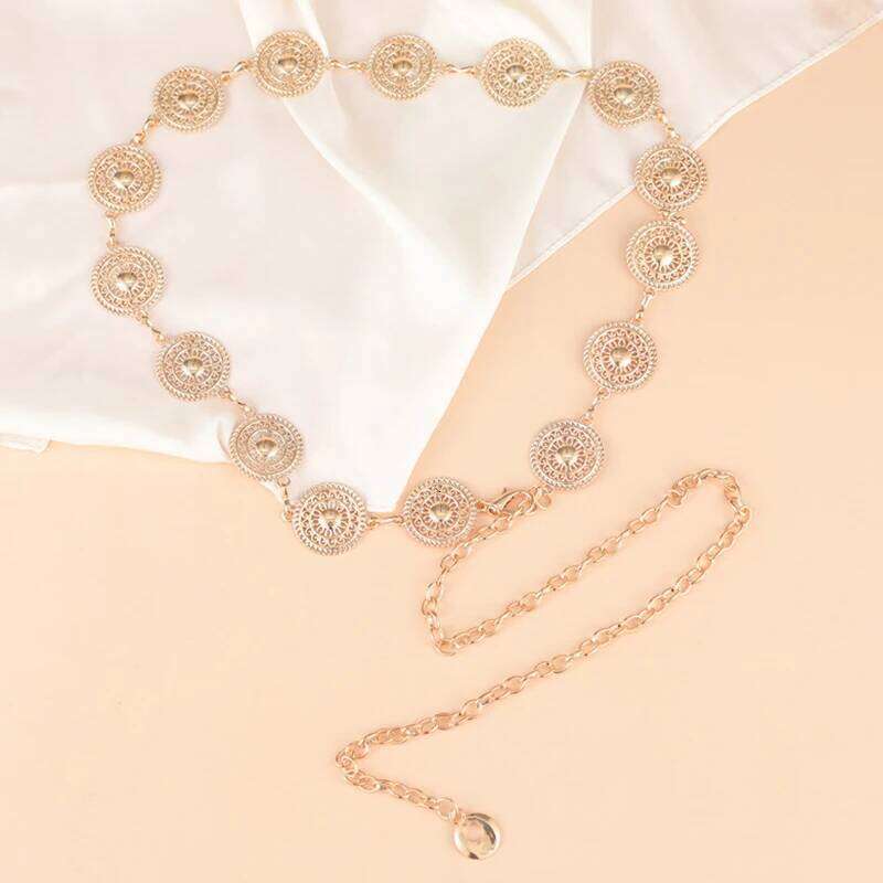 Gold Adjustable Buckle Long Waist Belt Dress Body Chain Fashion For Women Vintage Openwork Metal X260209