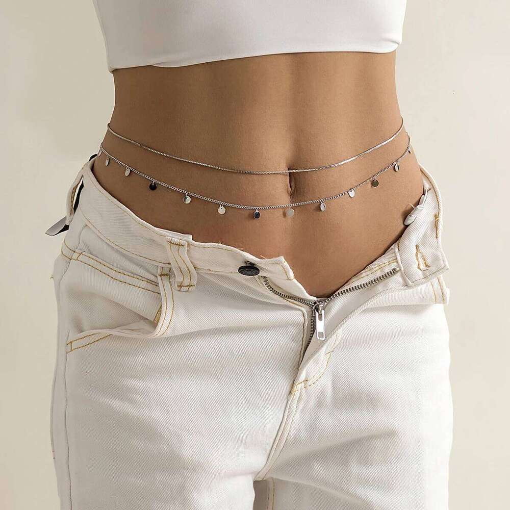 2Pcs/Set Sexy Sequins Belly Waist for Women Summer Bikini Gold Color Multilayer Thin Chain Body Jewelry Y2K Accessories X260209
