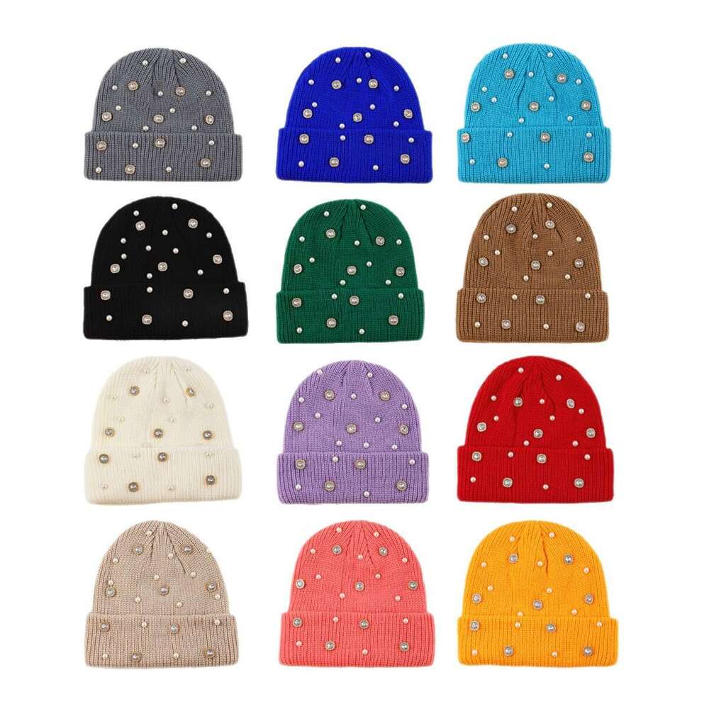 Cross-border autumn new large head circumference for men and women with rhinestones, woolen hat, winter knitted hat