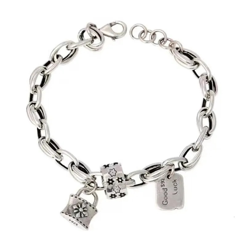 ANENJERY Vintage Star Lock Letter Tag Thick Chain Bracelet for Women Hip-hop Party Couple Jewelry pulseras mujer 260128