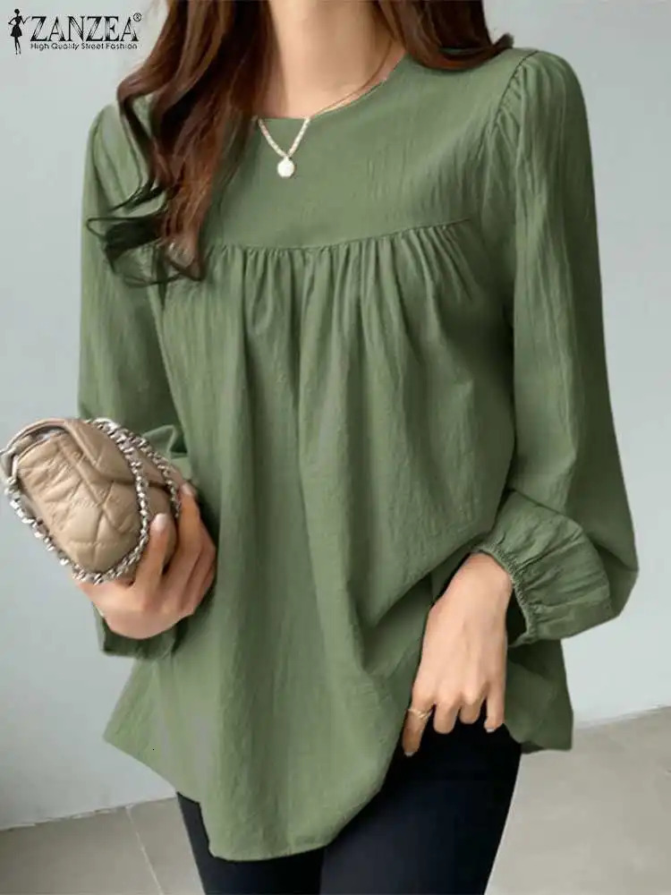 ZANZEA Elegant Solid Blouse Women Long Sleeve O Neck OL Work Shirt Spring Autumn Fashion Tunic Tops Blusas Female Loose Chemise 260207