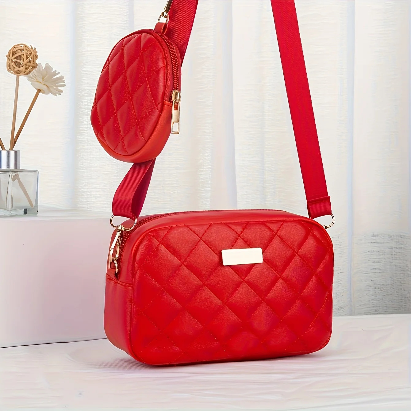A fashionable crossbody bag set for women featuring a coin purse embroidery n adjustable shoulder strap and zipper openi 260208