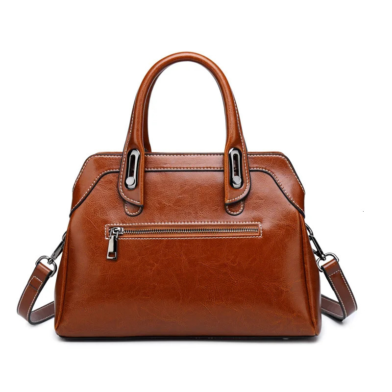Genuine Leather Women Handbag Top Handle Shoulder Cross body Bag Fashion Oil Wax Cowhide Purses and Handbags Messenger Tote Bags 260306