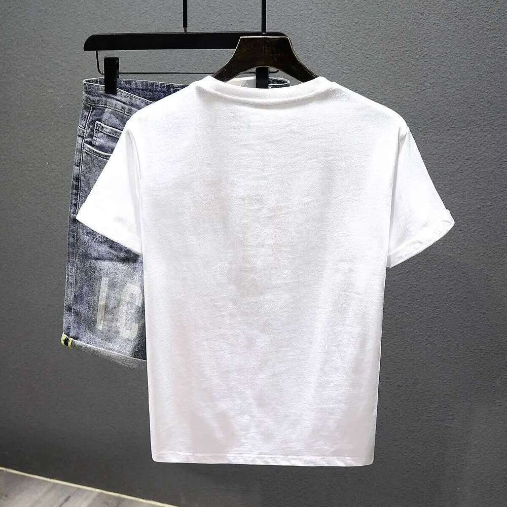 Rose Embroidered Short-sleeved T-shirt Men's 2025 New Summer Casual Loose Round Neck Half-sleeved Top X260209