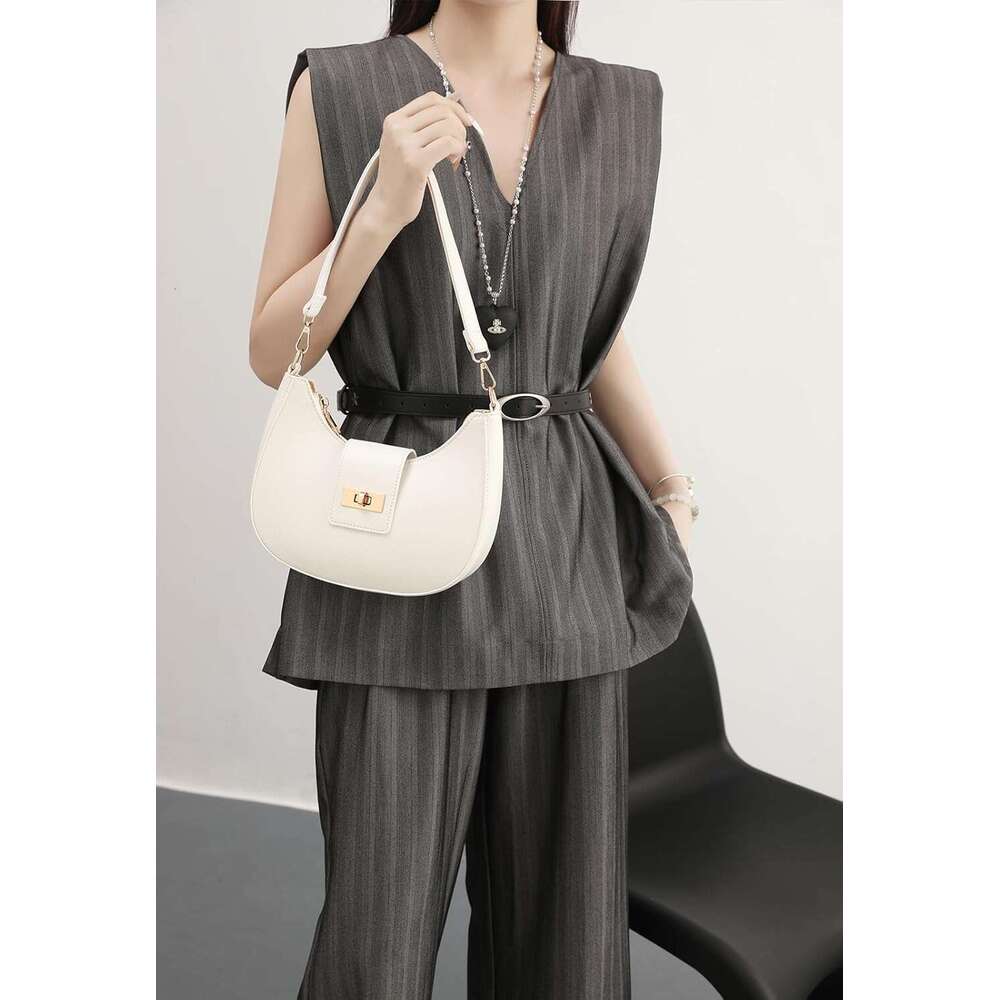 Crescent Shoulder Bag For Women Retro Vegan Leather Crossbody Bags Tote Handbag Underarm Purses