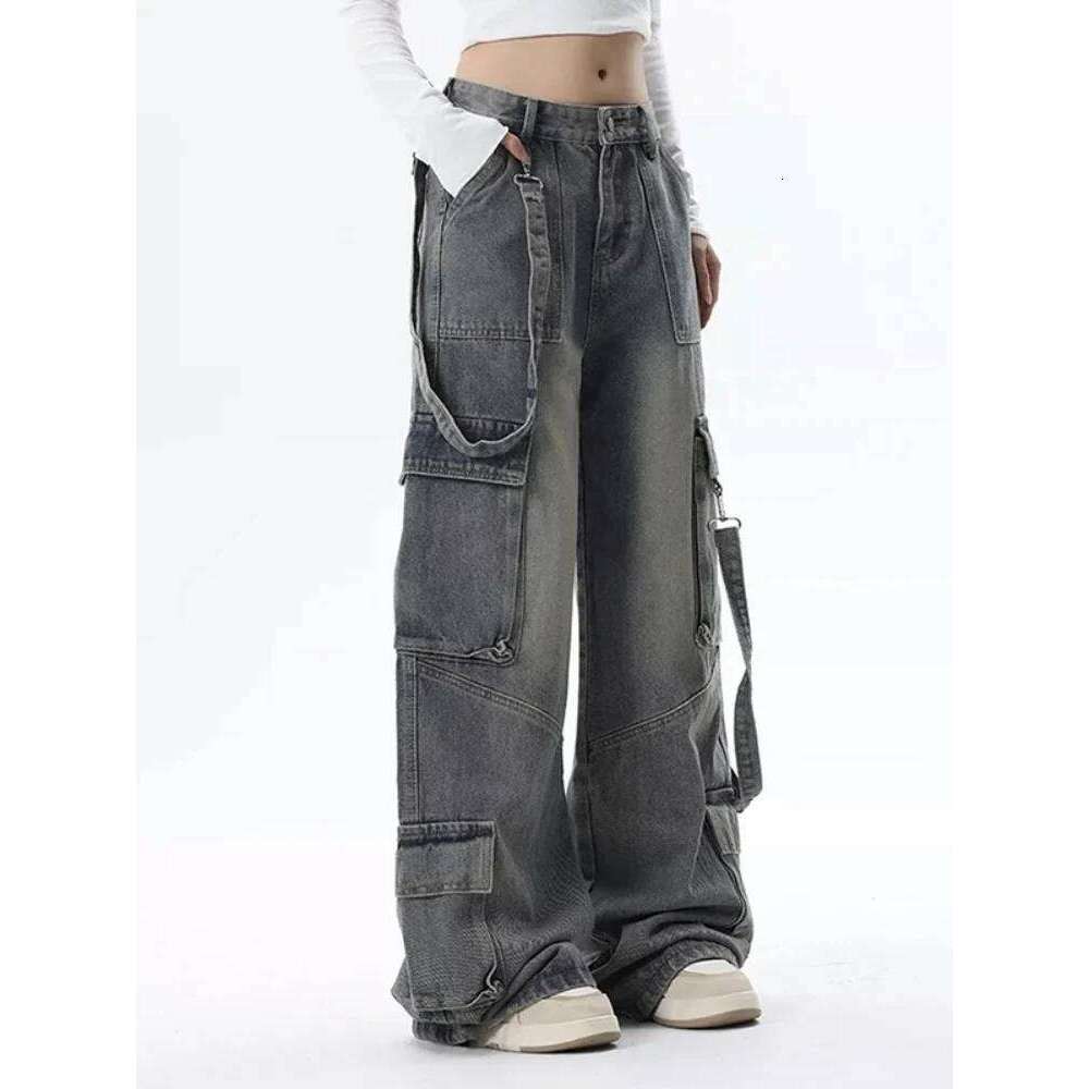 Cargo Jeans for Women Baggy Street Chic All-match Daily Vintage High Waist Trousers Autumn Popular Multi-pockets Classic