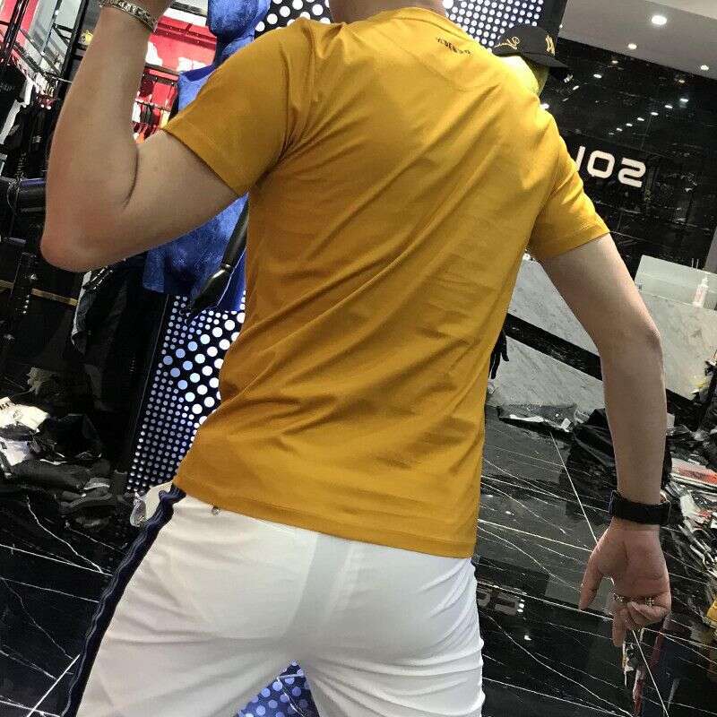 Men's Short-Sleeve T-Shirt 2022 Spring/Summer Trendy Brand New Style Mercerized Cotton Personalized Rhinestone Decoration High-End Half-Sleeve Te