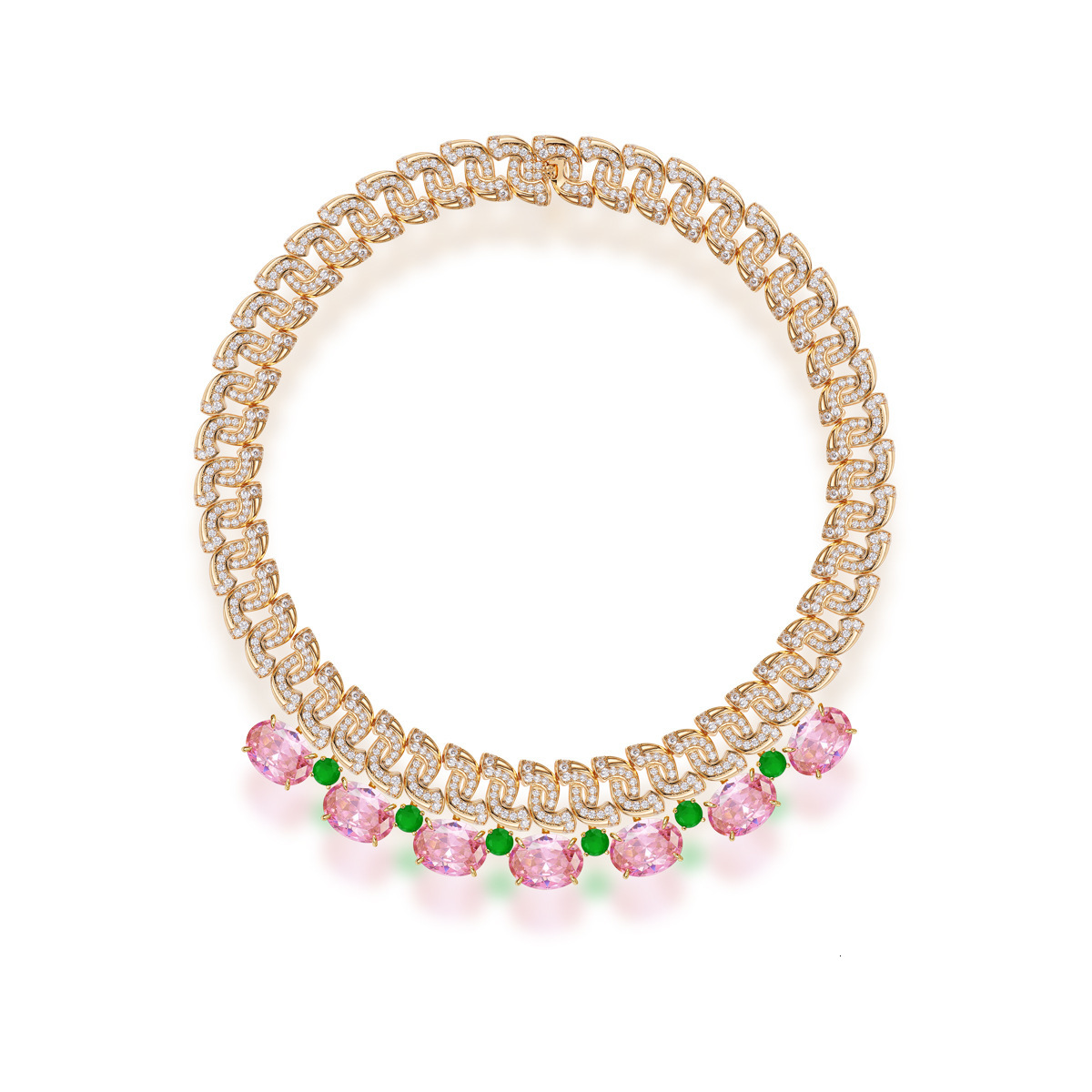 Necklace Pink Diamond Interwoven Evening Chain, Gold-Plated Necklace, Heavy-Duty Jewelry-Like Necklace High-End Women's Banquet Dress Chain Neckl