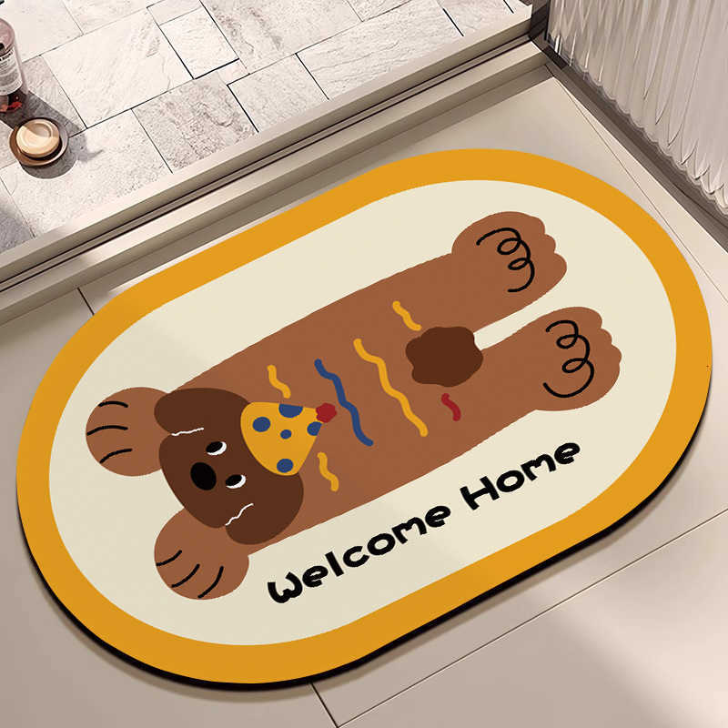 Cartoon cat crystal velvet floor mat bathroom absorbent non-slip quick-drying foot mat dirt-resistant entrance mat easy to maintain S260207