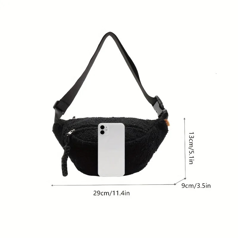Mens Casual Solid Color Plush Material Chest Bag Fashionable Daily Commuting Waist Crossbody Shoulder 260208