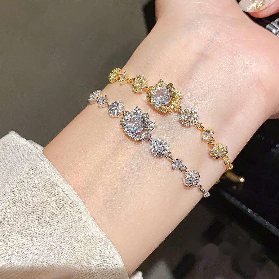 18K Real Gold Plated Zircon KT Cat Bracelet Light Luxury High-end Feel Vintage Fashion Elegant Versatile Women's Jewelry