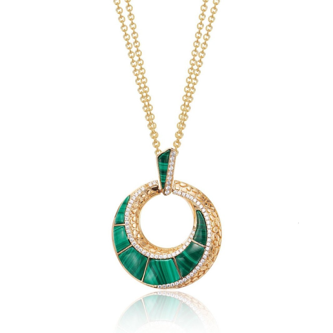Necklace Malachite Snake-Pattern Necklace, Gold-Plated Double-Chain Vintage Necklace Personalized Donut Clavicle Chain Necklace