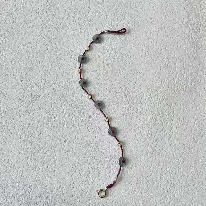 Bracelet Handmade Red Rope with copper cash Flower Beads Chinese Style for Fortune Protection and Special Occasion Gift High Quality Texture
