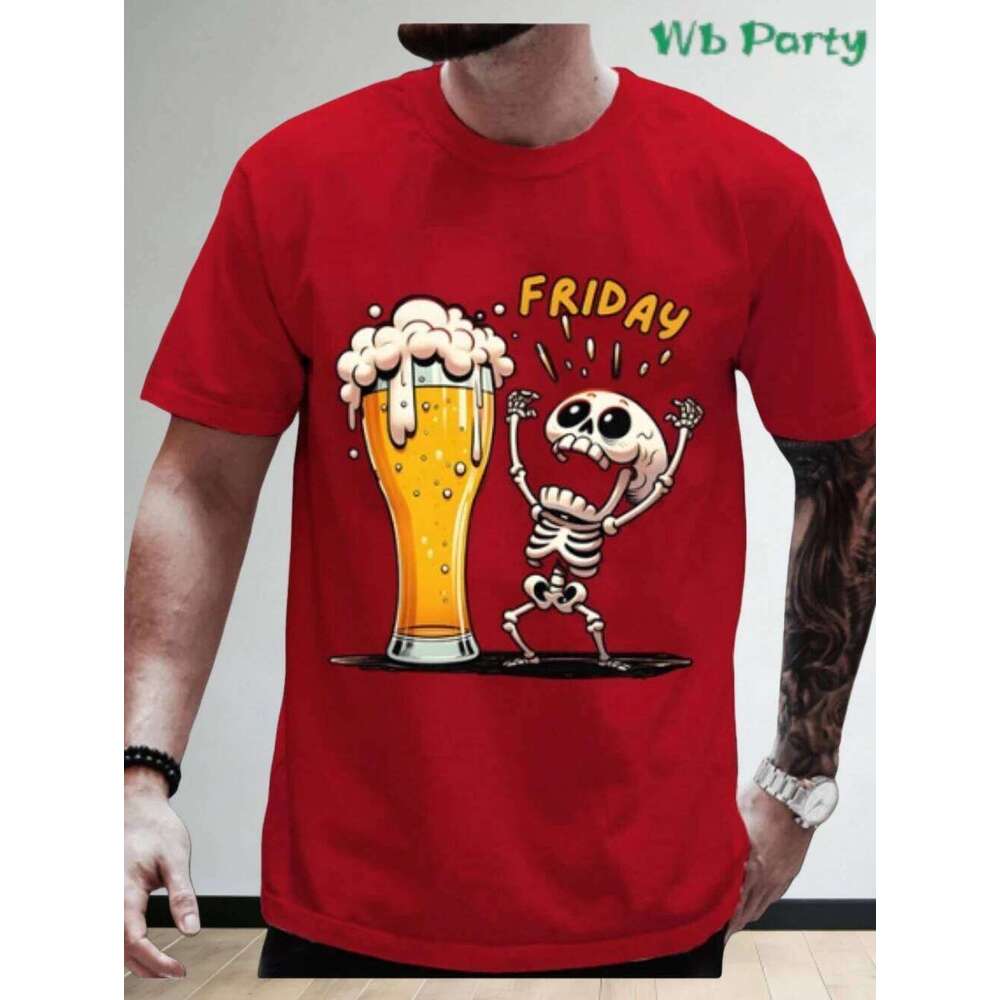 Male Fun Beer Pattern 3D Printed T-Shirt Summer Casual Fashion Round Neck Tops Breathable Short Sleeve Street Menswear Clothing X260209