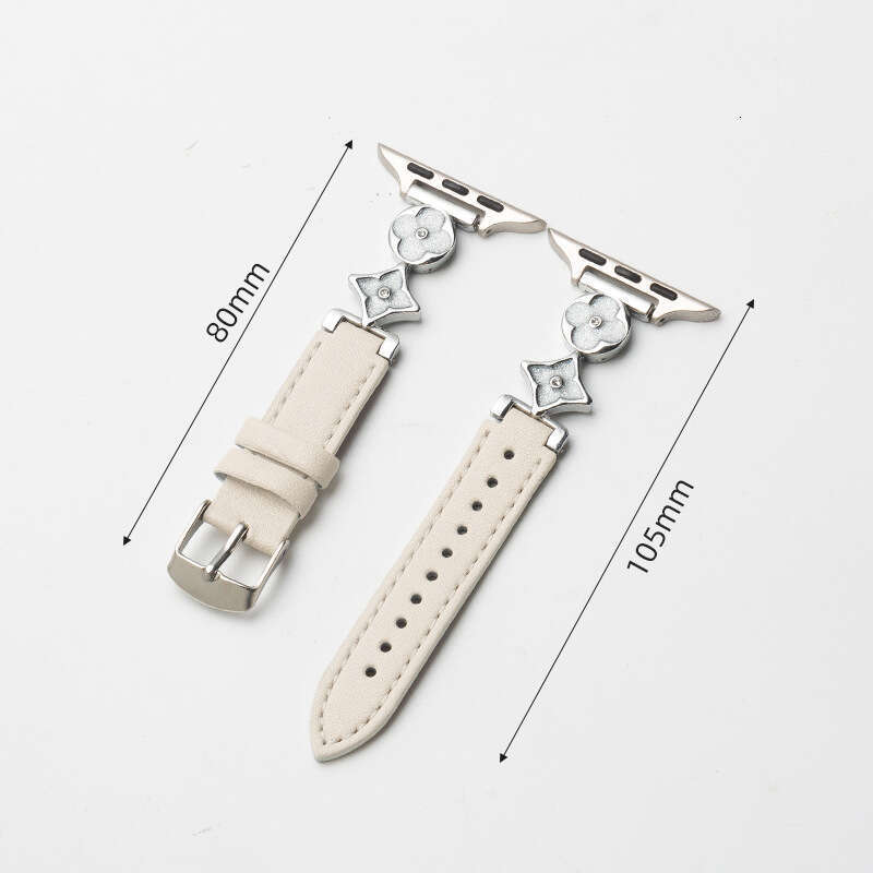 Four Leaf Clover Leather Watch Band Amber Stylish Womens Strap Compatible with Apple Watch Series 9/10 SE Ultra