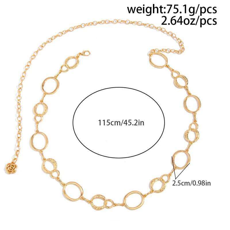 Punk Style Metal Irregular Hollow Elliptical Body for Women Fashion Retro Boho Geometric Round Waist Chain Jewelry Gifts X260209