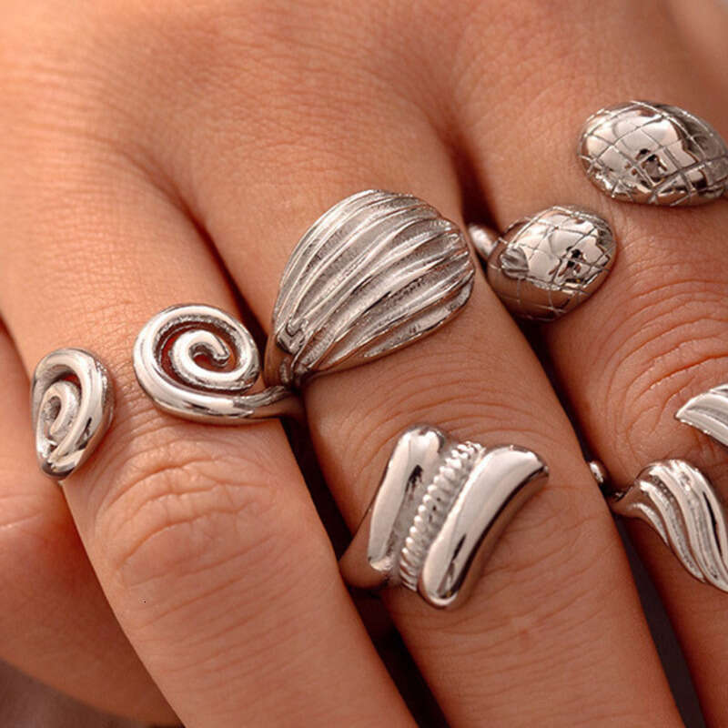 Bohemian Vintage European and American Style New Threaded Open Ring Creative Personality Design Sense Titanium Steel 18k Gold Plated Jewelry for Women