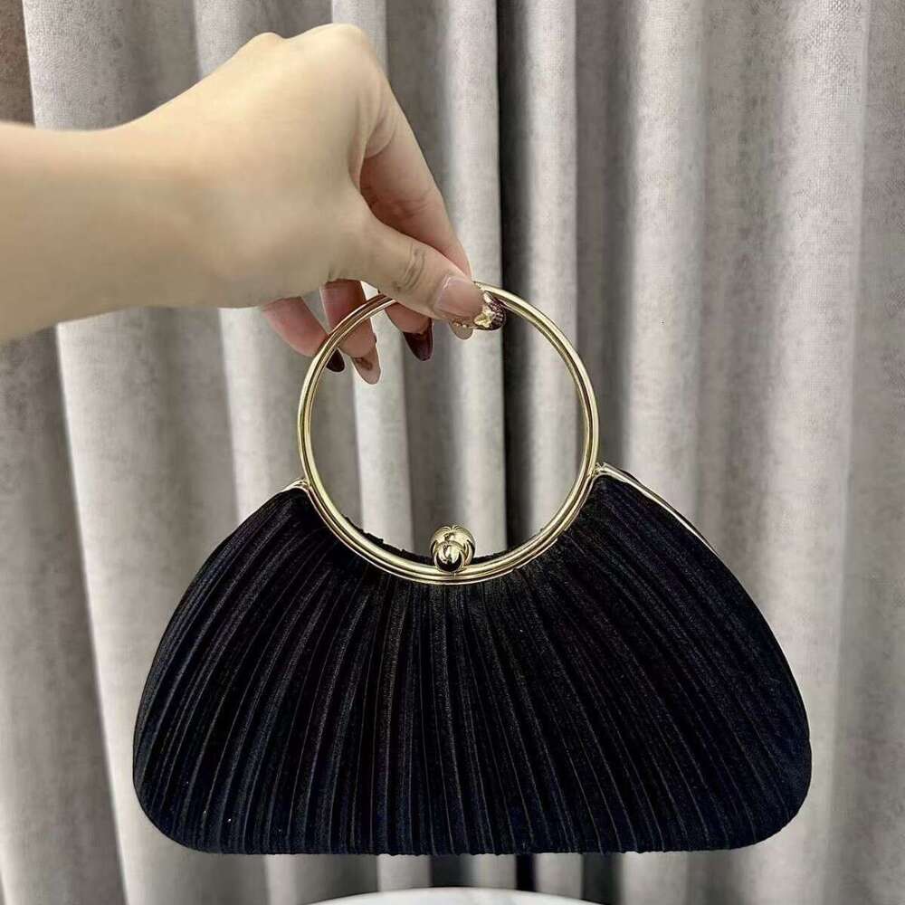 Hot Selling Fashion Apricot Pleated Evening Elegant Cheongsam Round Ring Banquet Bride Bag Chaozhou Source Factory