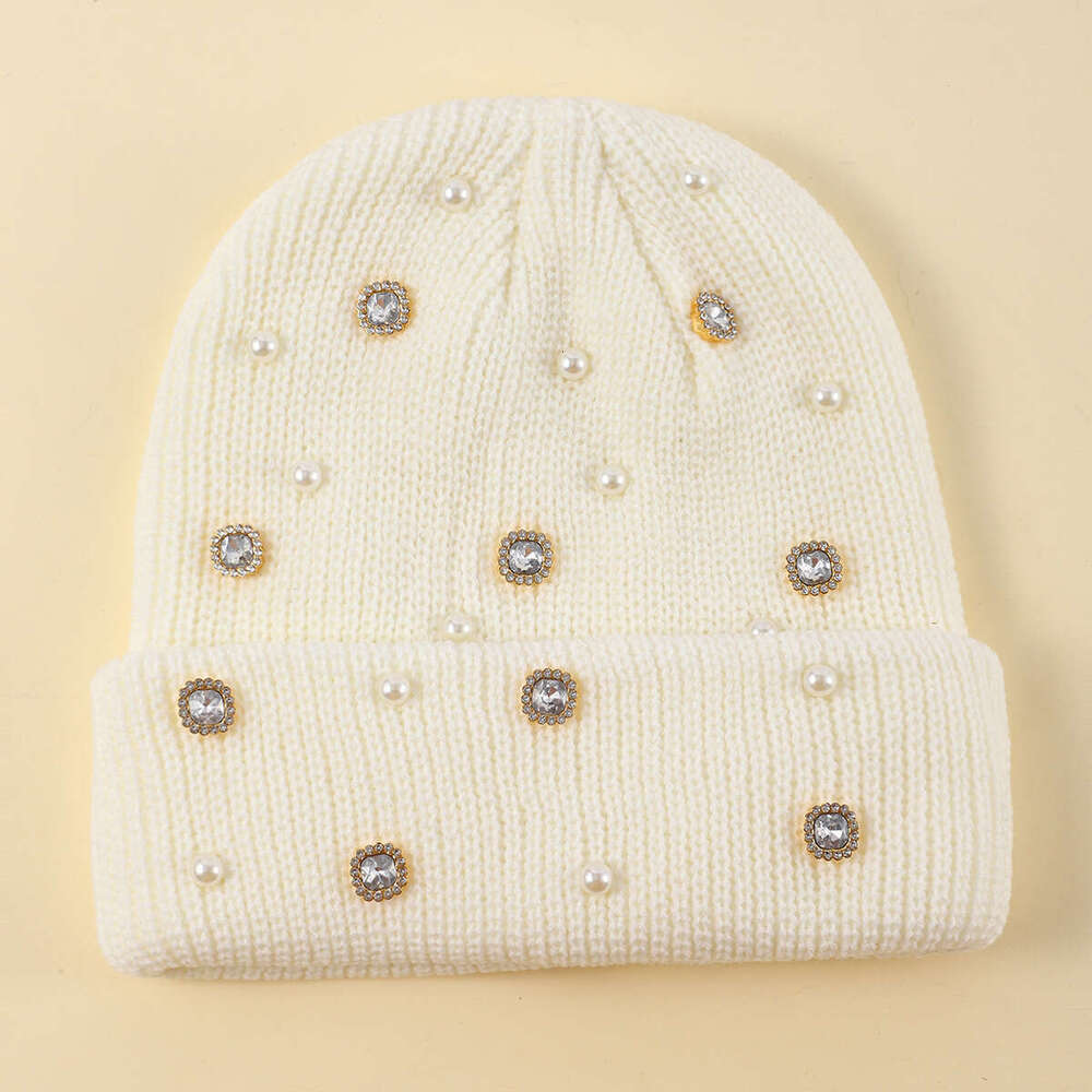 Cross-border autumn new large head circumference for men and women with rhinestones, woolen hat, winter knitted hat