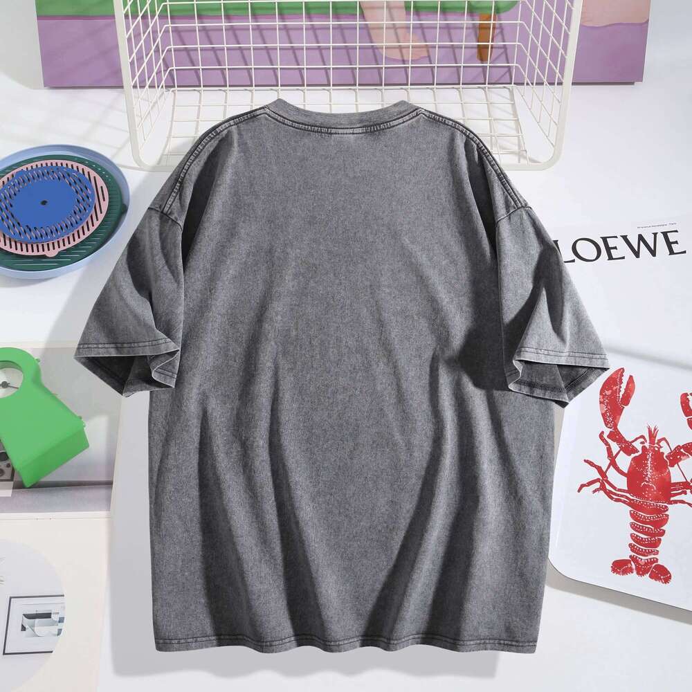 Cactus Graphic Printing Summer Retro Style Washed Water T-Shirt Casual Short Sleeved Basic Men's Top 230G X260209