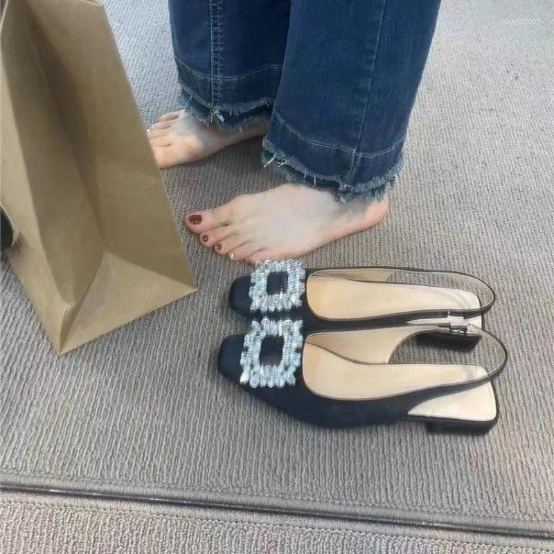 Sandals Ladies Summer Style Luxury Designer Sexy Square Toe High Heels 2026 Elegant Slip On Party Flats Ballet Casual Women