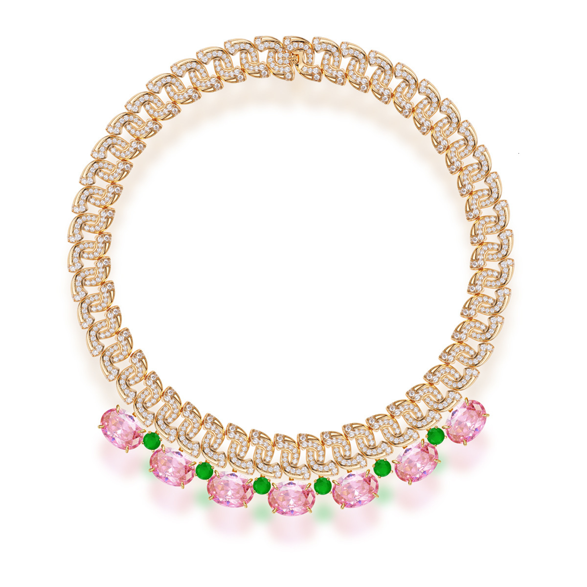 Necklace Pink Diamond Interwoven Evening Chain, Gold-Plated Necklace, Heavy-Duty Jewelry-Like Necklace High-End Women's Banquet Dress Chain Neckl