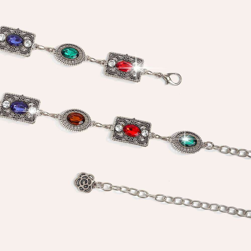 1pc Retro Rhinestone Metal Chain Trendy Individual Waist Belt Accessory X260209