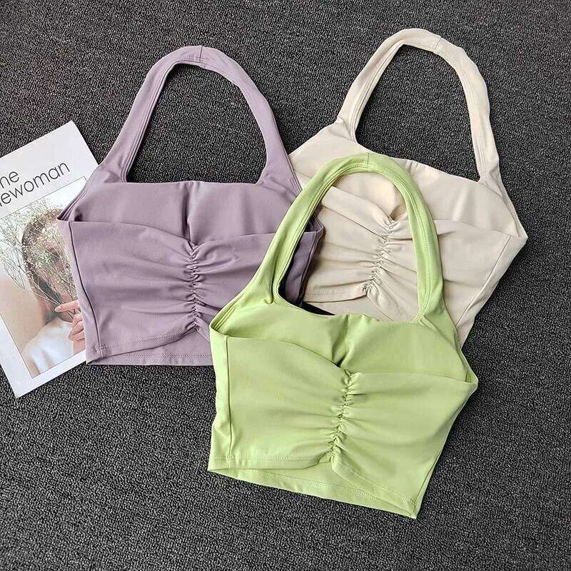 2023 New Sexy Halter Padded Athletic Sport Women less Yoga Crop Top Bra Workout Tops Gym Fitness Sports Bras 26Y0209