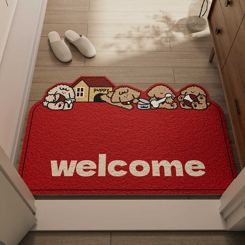 Cartoon style household silk circle floor mat for entry dirt resistant and wear-resistant foot mat for entrance anti slip PVC cuttable floor mat for e