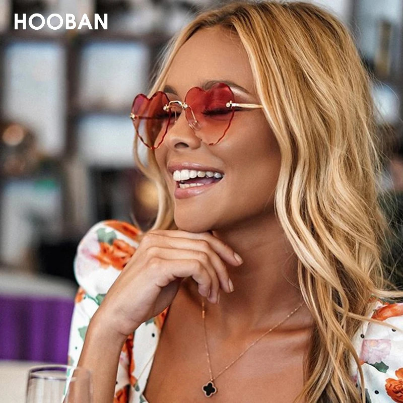 Fashion Heart Shape Women Sunglasses Lovely Rimless Sun Glasses For Female Vintage Pink Ladies Shades 260206