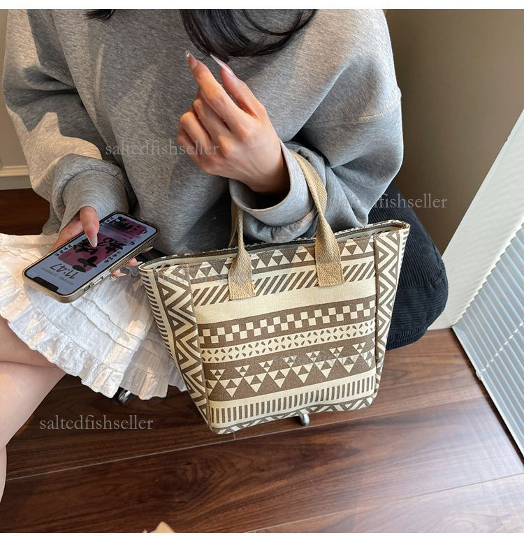 2026 Luxury New trendy printed cotton-linen shoulder tote bag, Korean style large-capacity tote bag, artistic school student tutoring bag