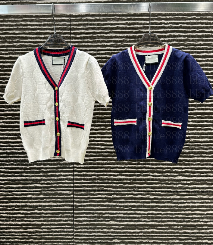 Women's T-shirt Designer V-neck cardigan woolen short sleeved knitted versatile