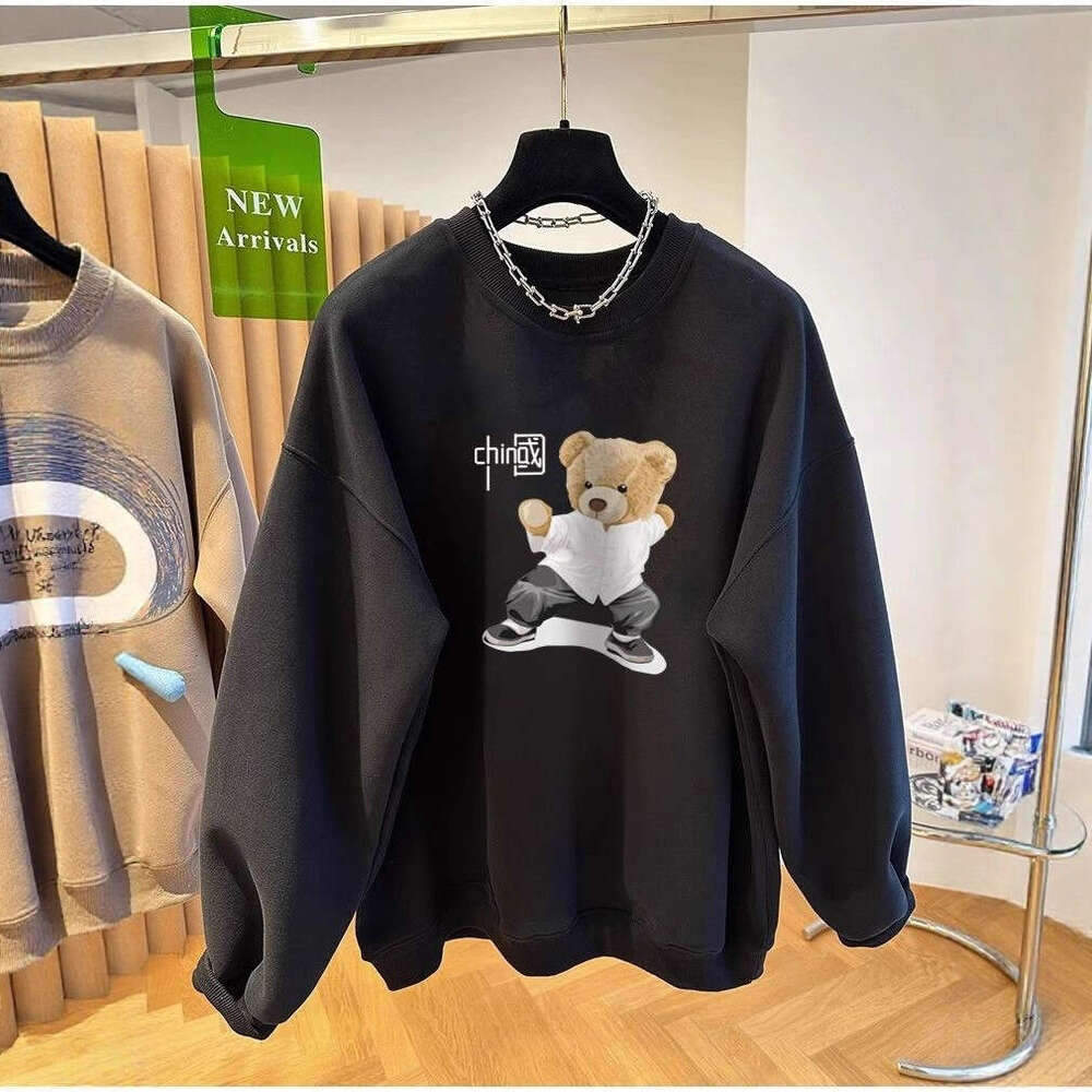 New Chinese Style Bear Sweatshirt Autumn Winter Casual Versatile Fashion Women's Simple Stylish Long Sleeve Top High-End Couple Outfit
