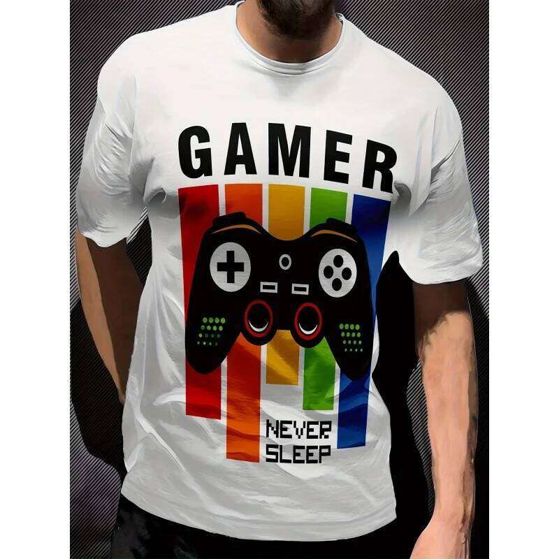 3D Print Game Controller Gamer T-Shirt For Men Pizza Graphic Tees Casual Oversized Short Sleeve Tops O-Neck Streetwear T Shirts X260209