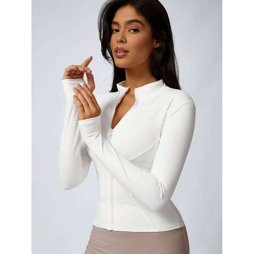 Women's Solid Color Zipper Turtleneck , Long-Sleeved Sports Top, Gym Wear, Ladies' Sportswear for Indoor and Outdoo 26Y0209