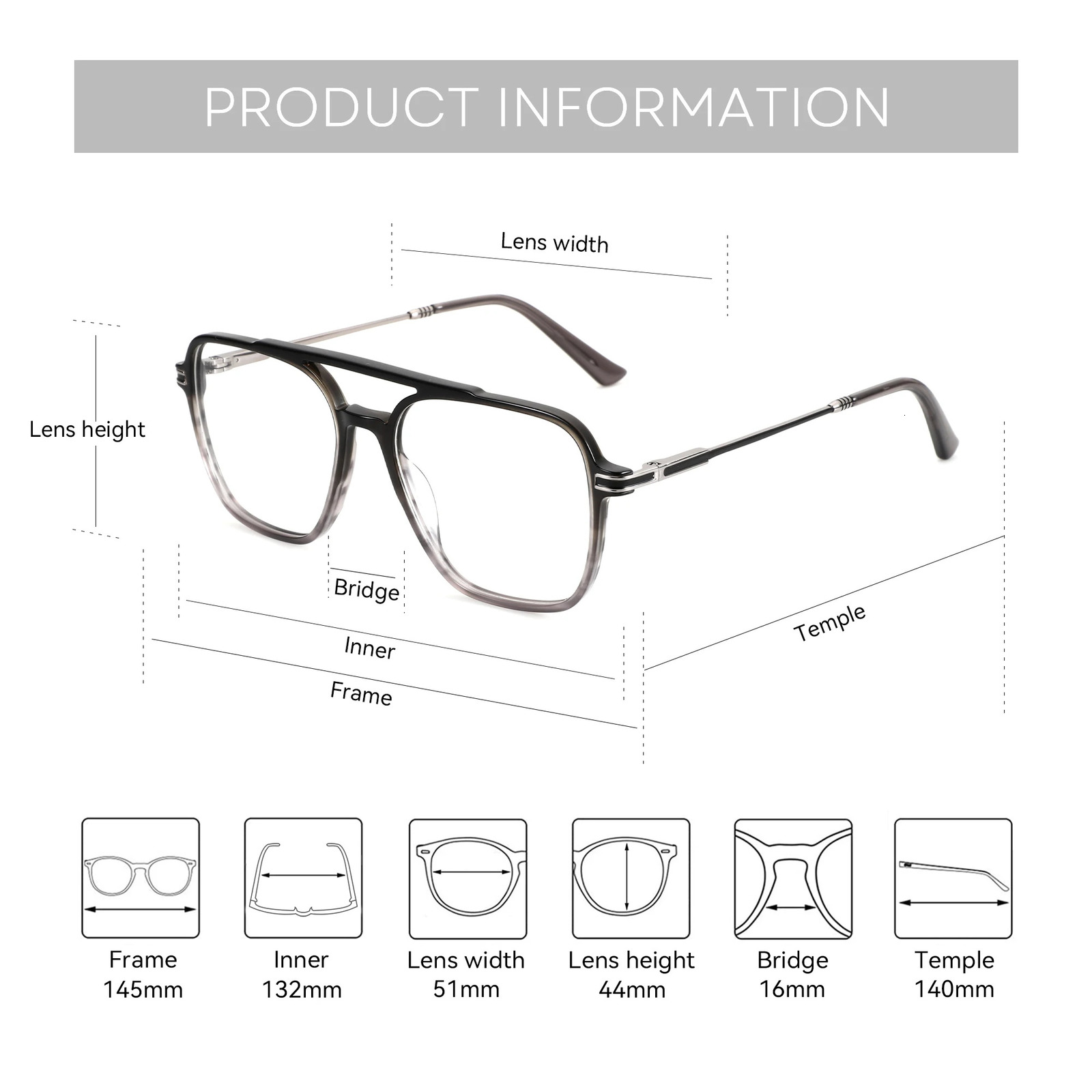 BLUEMOKY Fashion AcetateMetal Prescription Glasses For Men Anti Blue Light With Graduated Lenses Optical Eyeglasses 260207