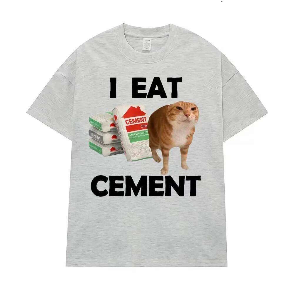 I Eat Cement Cursed Cat T Funny Meme Graphic Tee Shirt Fashion Casual Humor Vintage T-shirts Streetwear Women Summer X260209