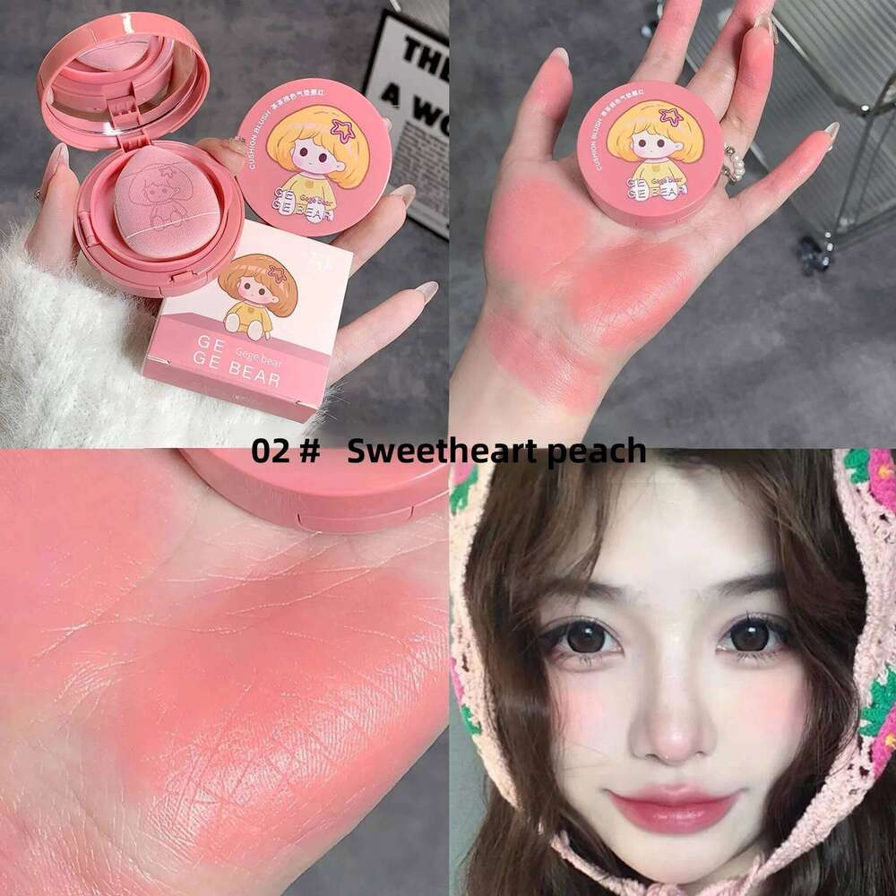Gege Bear Cushion Blush Tea Peach Color, Natural Rosy Cheeks Makeup for Women, Valentine's Day Gift, Long Lasting & Portable Cos 26L0209