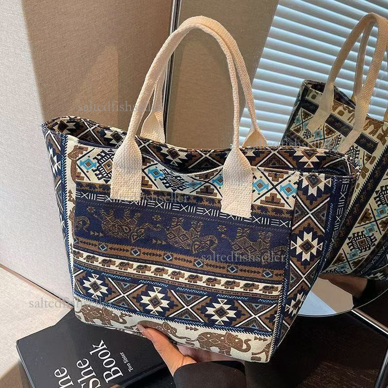 2026 Luxury New trendy printed cotton-linen shoulder tote bag, Korean style large-capacity tote bag, artistic school student tutoring bag